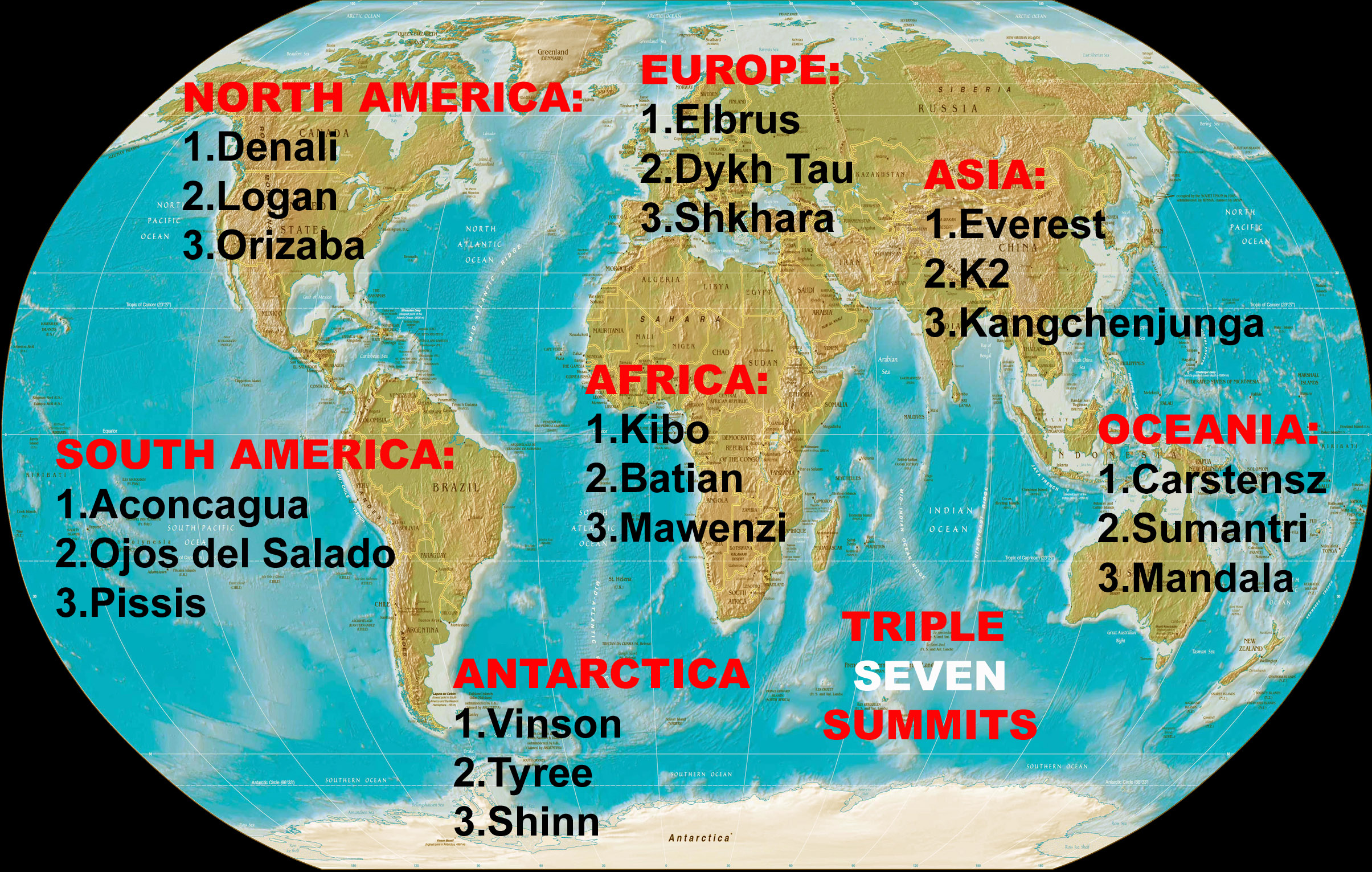 TRIPLE SEVEN SUMMITS WORLD MAP